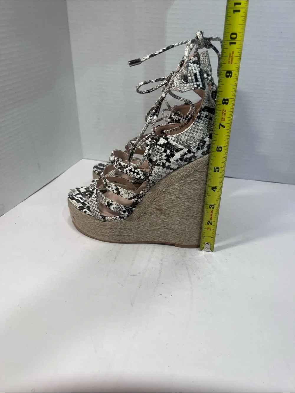 Fashion Nova Black & White Snake-Print Lace-Up Espadrille Wedges